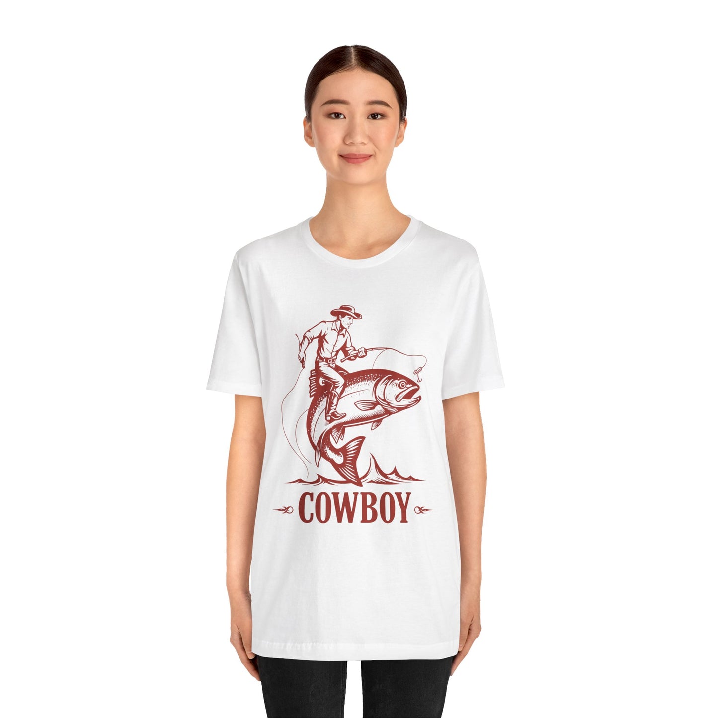 Cowboy Riding a Giant Fish Shirt – Vintage Western Fishing Rodeo Tee