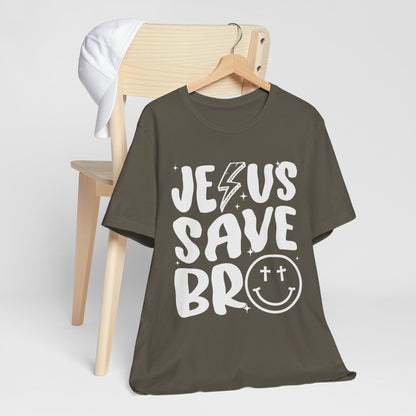 Jesus Saves Bro Shirt – Funny Retro Christian Cross Christmas Faith Tee