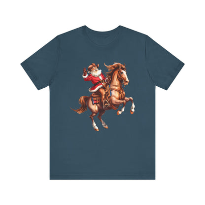 Cowboy Santa on Bucking Horse Shirt – Funny Western Rodeo Christmas Tee