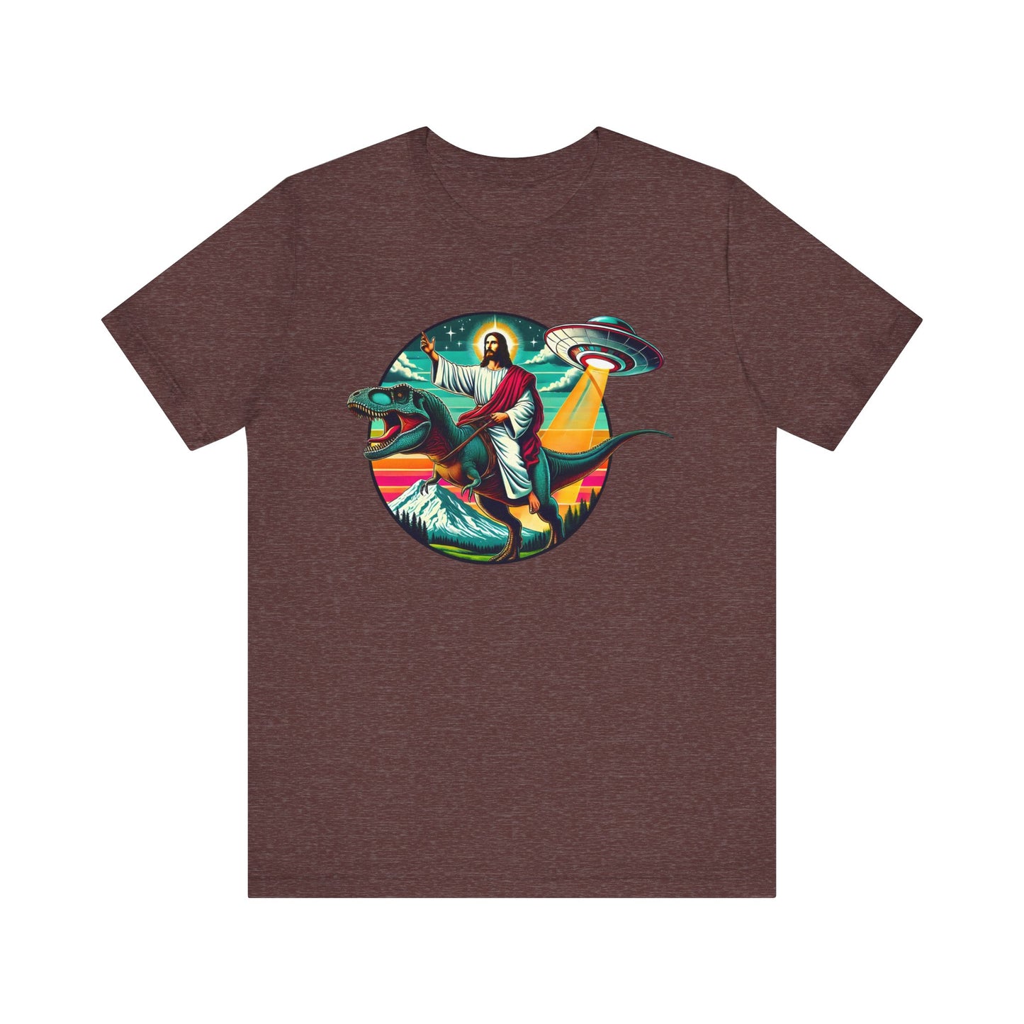Jesus Riding Dinosaur Shirt – UFO Alien Cross Retro Christian God Tee