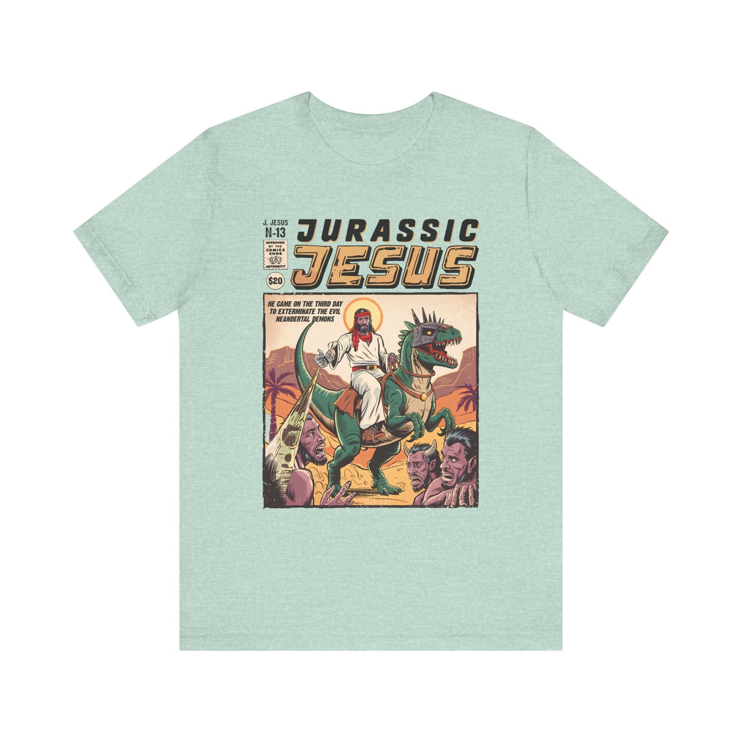 Jurassic Jesus Shirt – Dino-Riding Savior Comic Book Christian Tee