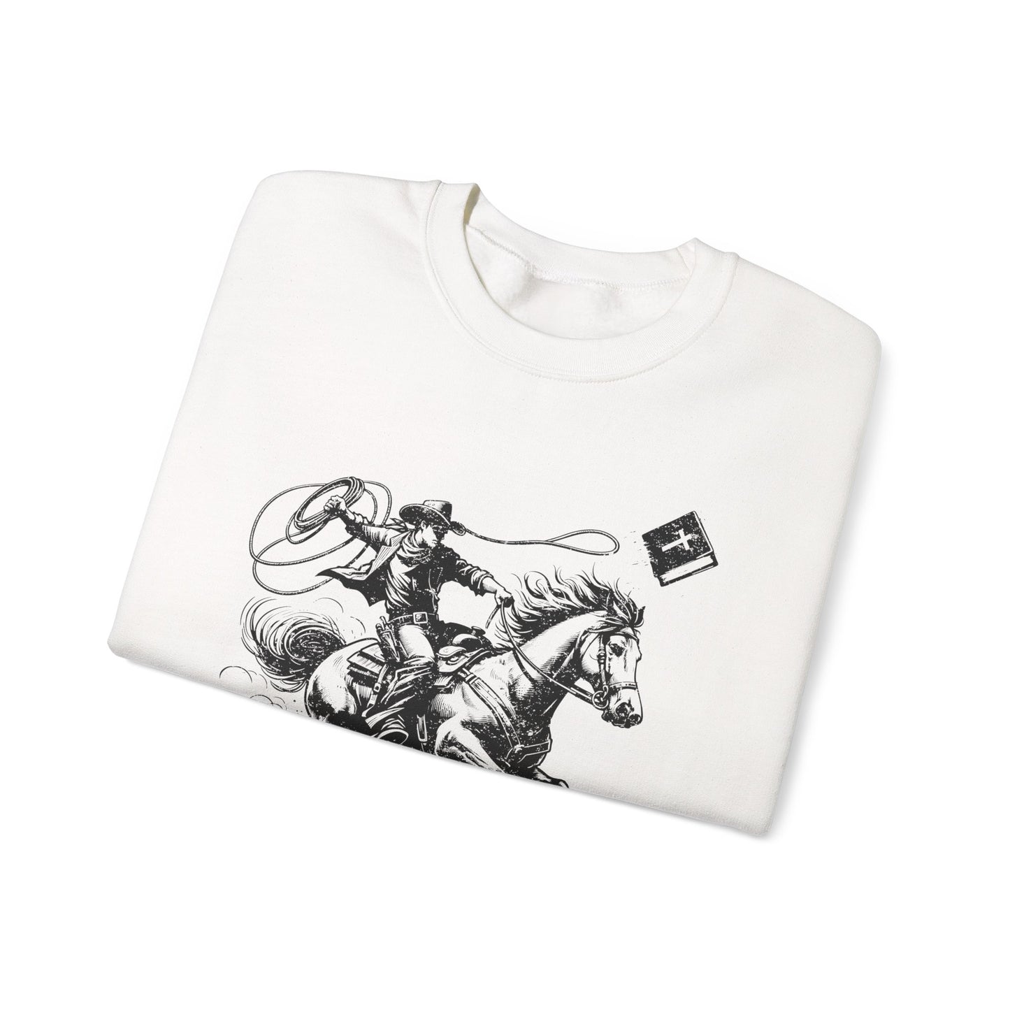 Retro Cowboy Riding Horse Sweatshirt – Christian Scripture Western Rodeo Pullover