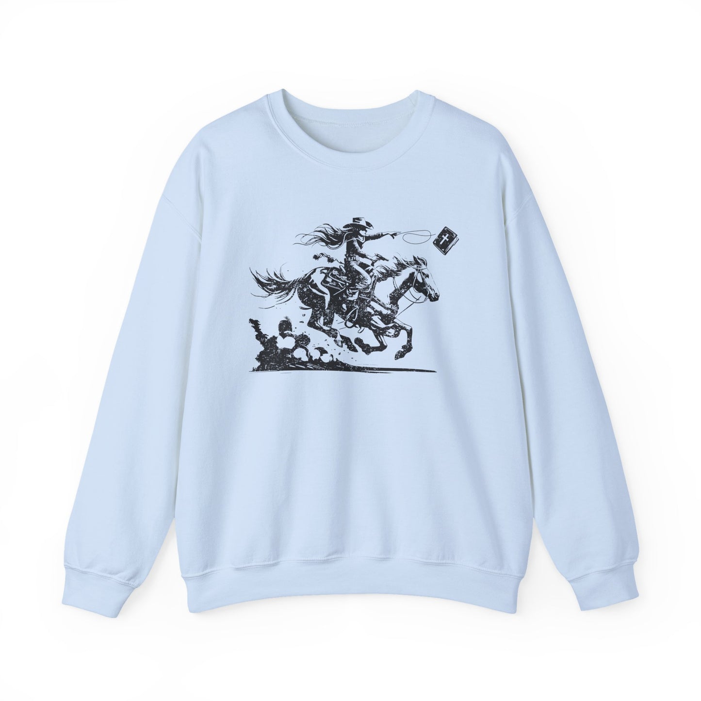 Cowgirl Riding Horse Sweatshirt – Christian Scripture Western Rodeo Texas Pullover
