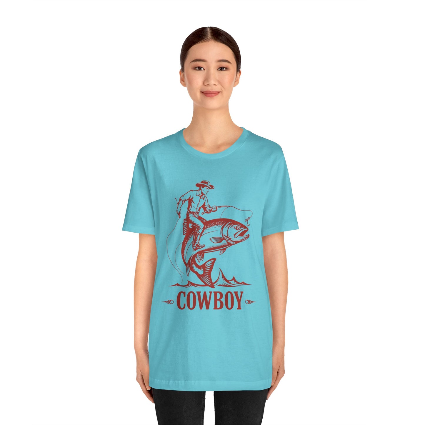 Cowboy Riding a Giant Fish Shirt – Vintage Western Fishing Rodeo Tee