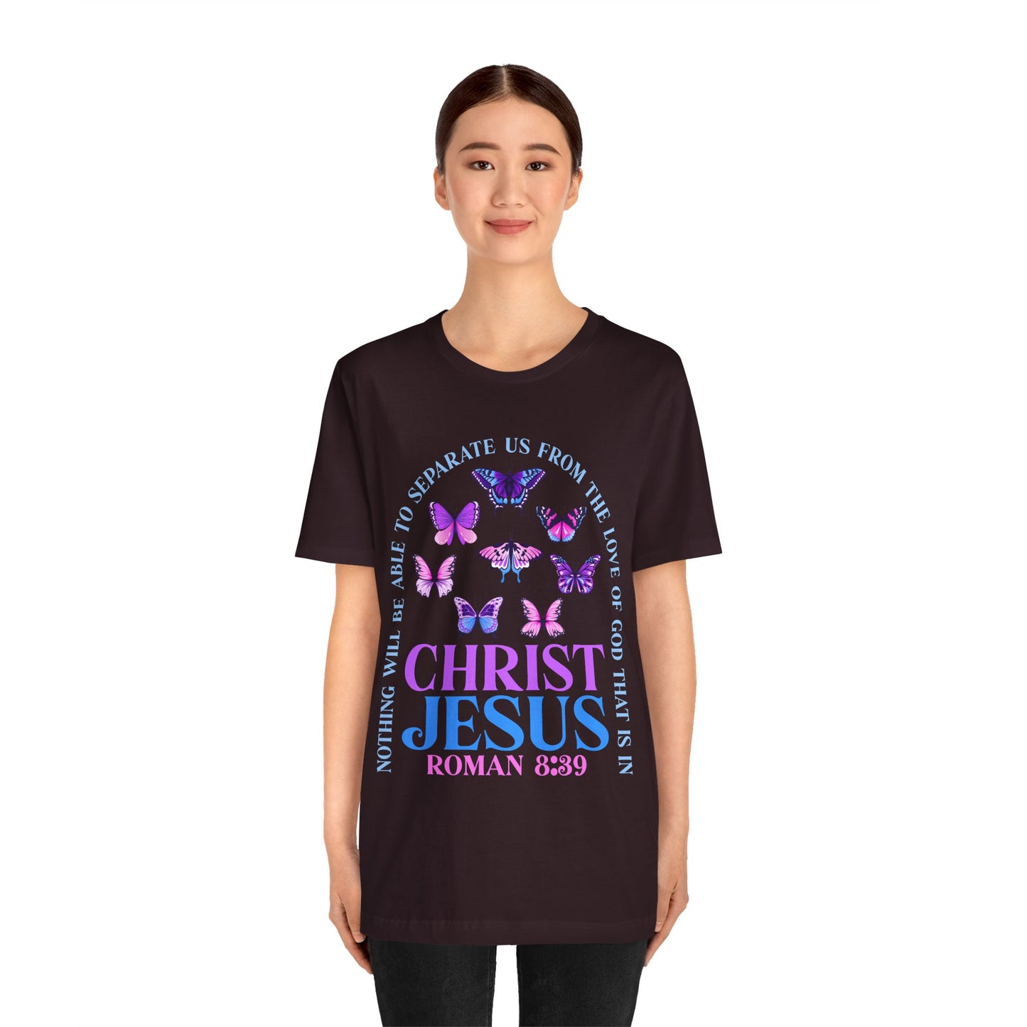 The Love of God in Christ Jesus Shirt – Boho Butterfly Romans 8:39 Faith Tee