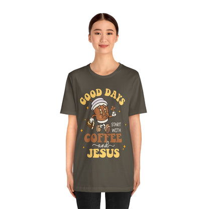 Good Days Start with Coffee & Jesus Shirt – Christian Groovy Prayer Tee