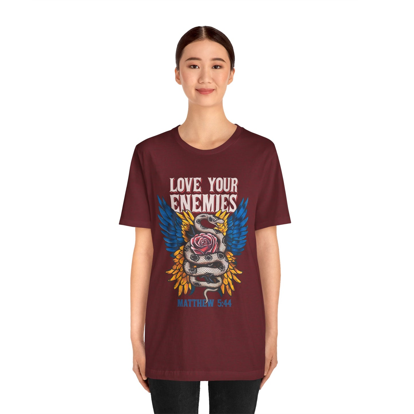 Love Your Enemies Shirt – Christian Matthew 5:44 Angel Wings Scripture Faith Tee