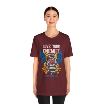 Love Your Enemies Shirt – Christian Matthew 5:44 Angel Wings Scripture Faith Tee