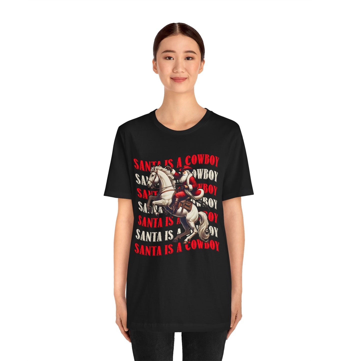 Santa Is a Cowboy Shirt – Western Christmas Tee, Texas Horseback Santa Claus