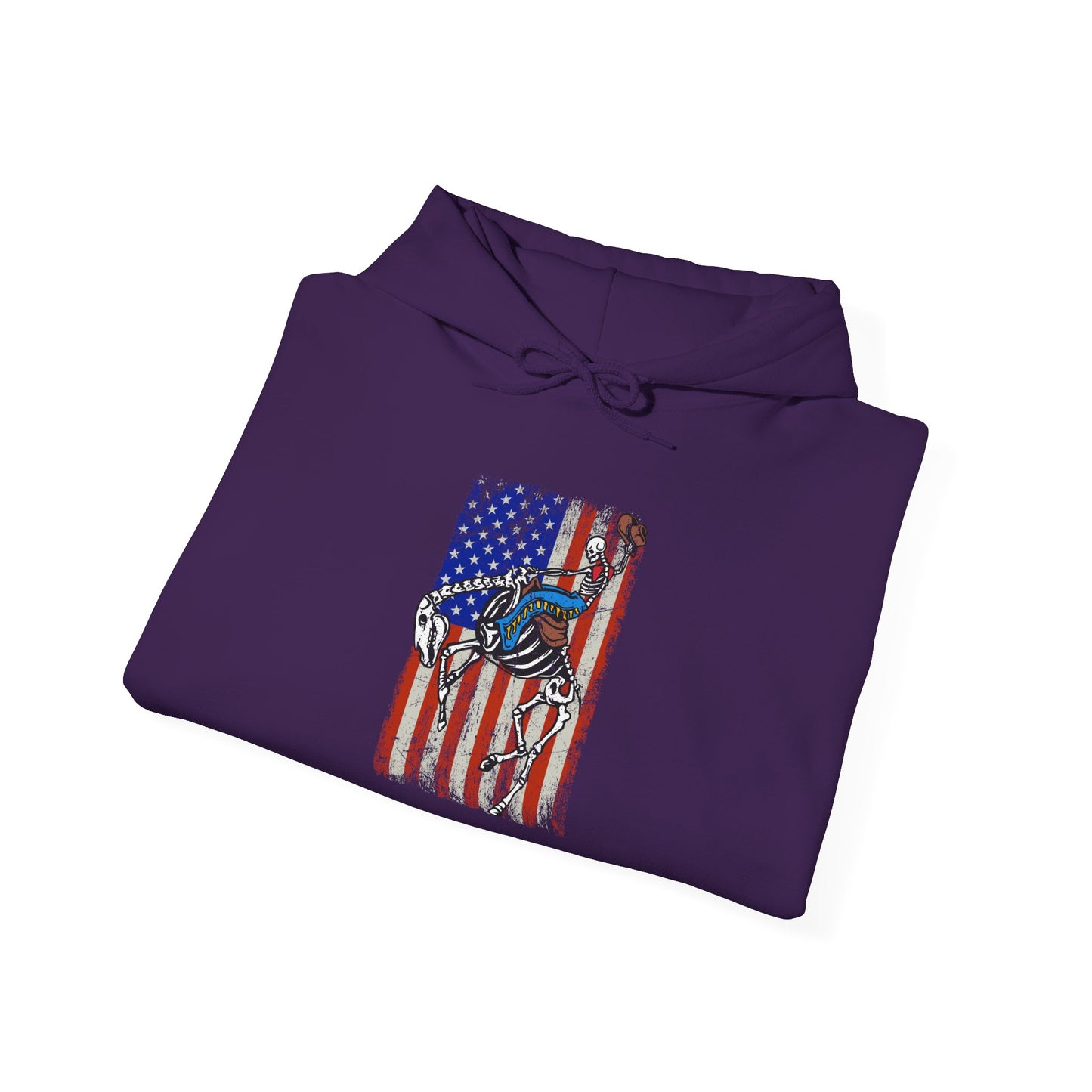 US Flag Skeleton Cowboy Hoodie – Western Horse Riding Rodeo Pullover