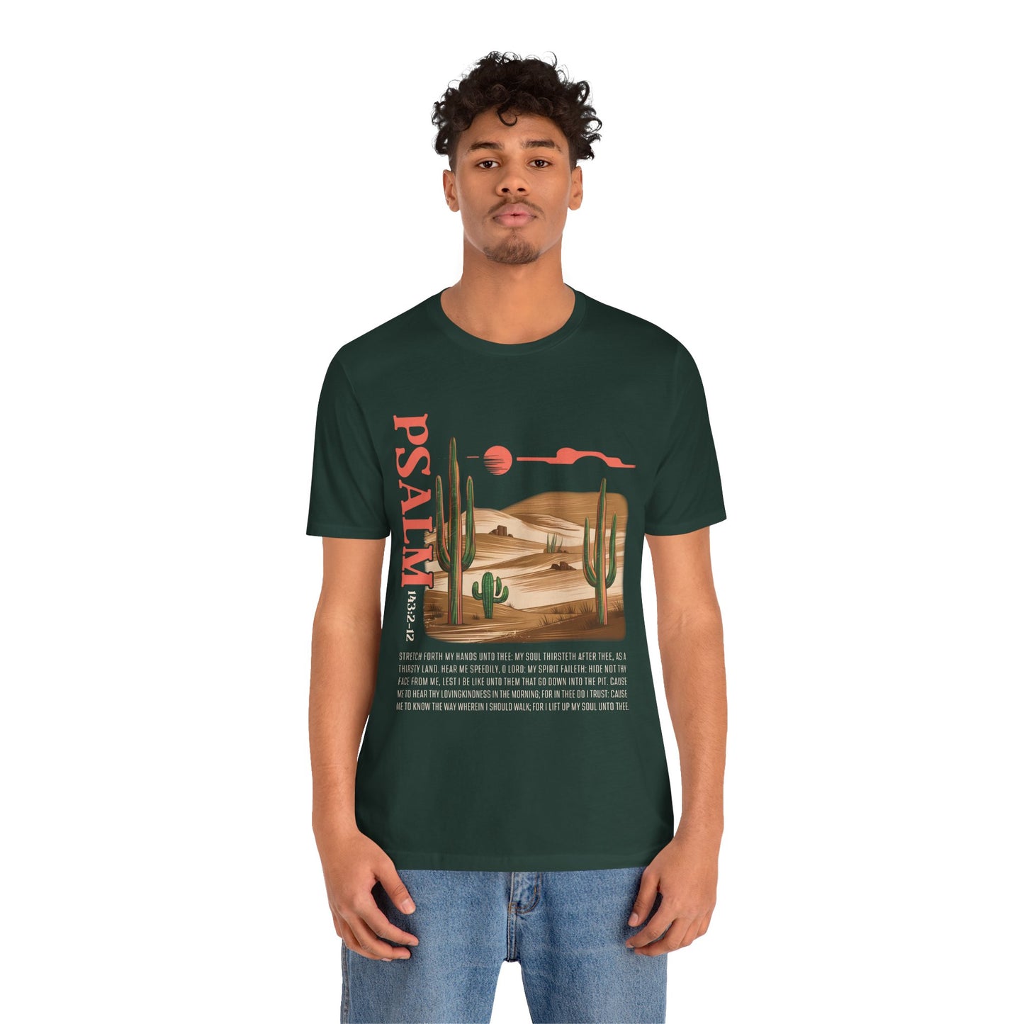 Psalm 143:2–12 Boho Retro Western Christian Howdy Jesus T-Shirt, Desert-Inspired Scripture Tee