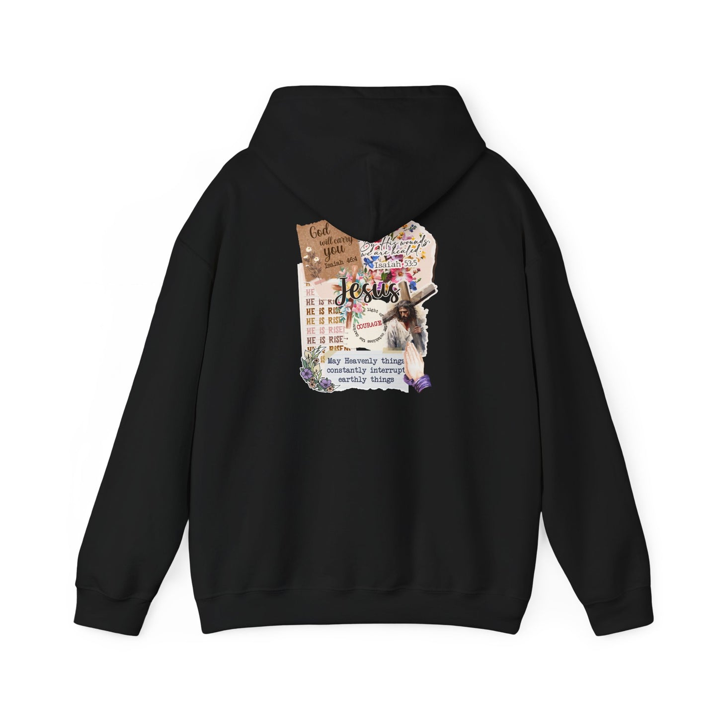 Jesus Collage Floral Hoodie – Christian Faith Bible Verse Cross Pullover