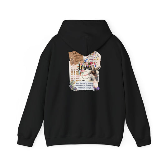 Jesus Collage Floral Hoodie – Christian Faith Bible Verse Cross Pullover