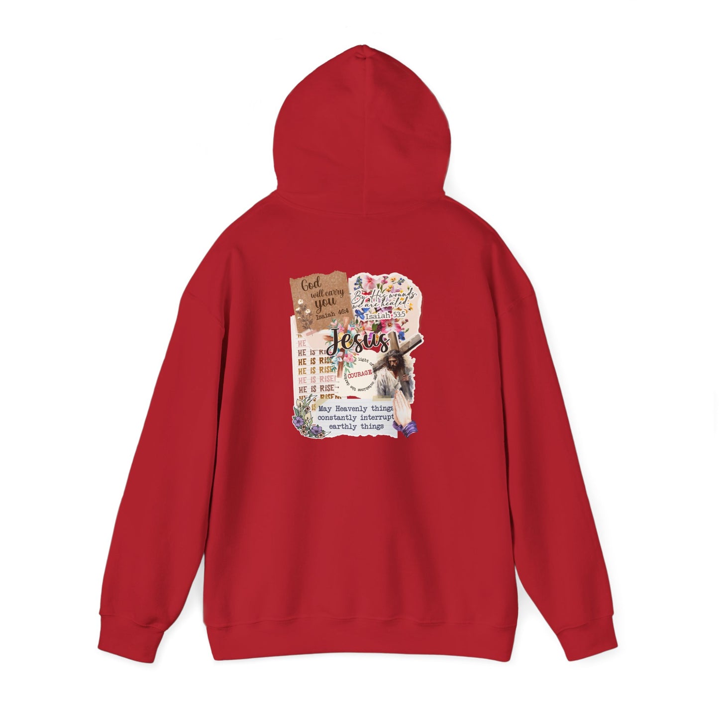 Jesus Collage Floral Hoodie – Christian Faith Bible Verse Cross Pullover
