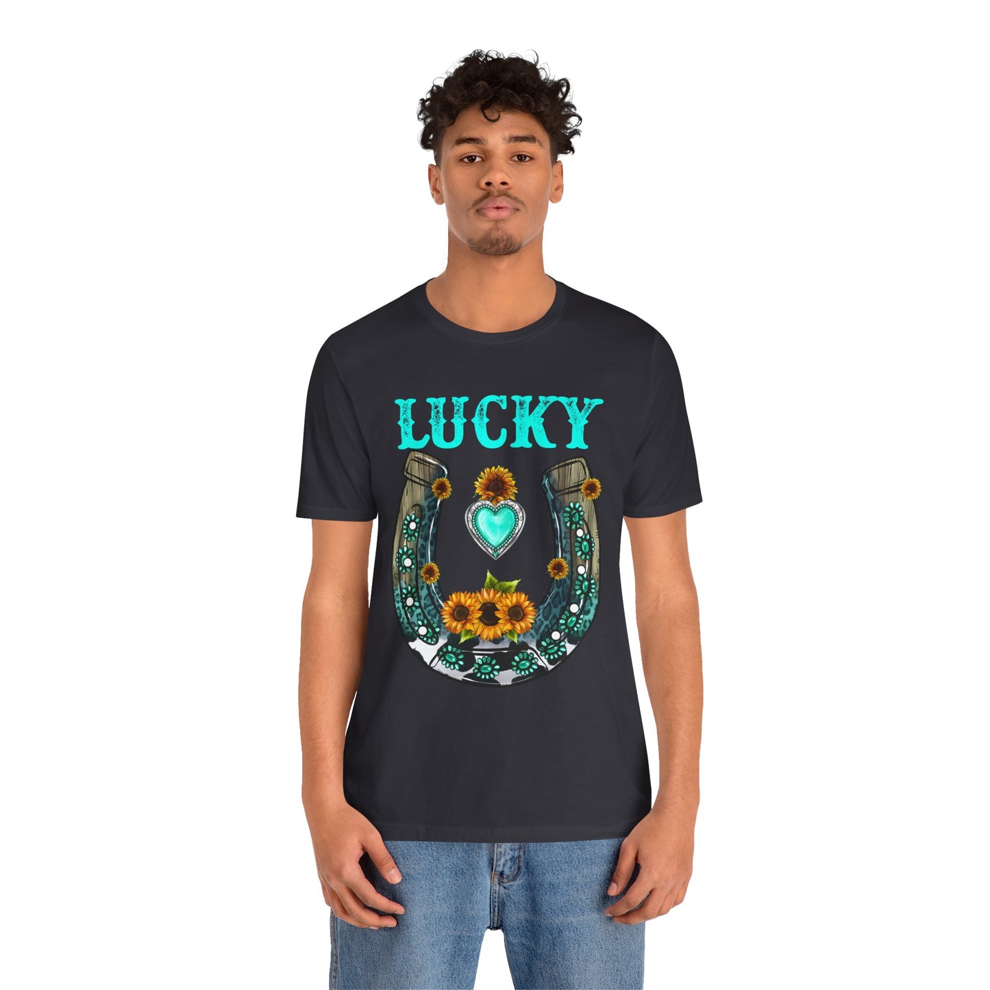 Horse Shoe Lucky Shirt – Western Turquoise Gemstone Texas Sunflowers Tee