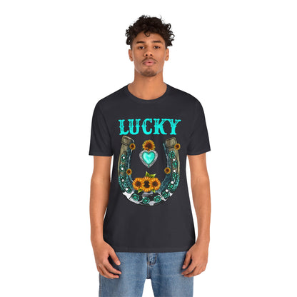 Horse Shoe Lucky Shirt – Western Turquoise Gemstone Texas Sunflowers Tee