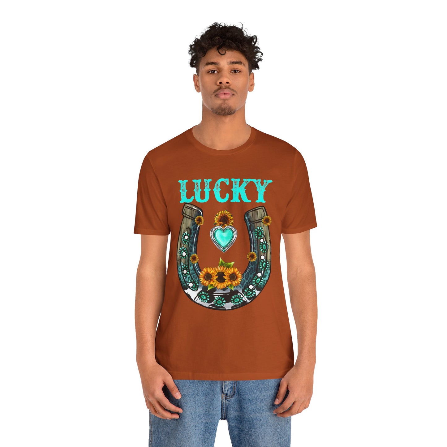 Horse Shoe Lucky Shirt – Western Turquoise Gemstone Texas Sunflowers Tee