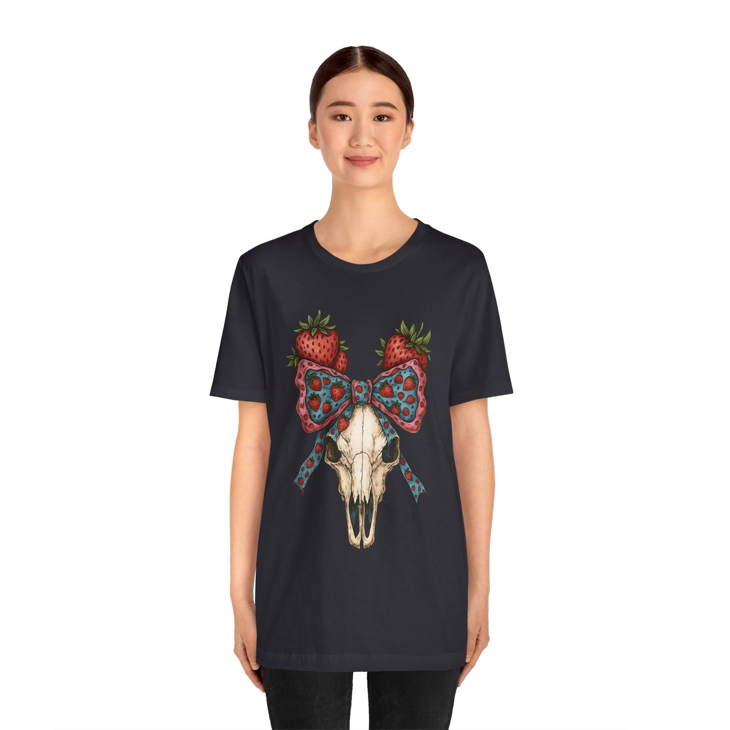 Retro Strawberry Cow Skull Shirt – Western Coquette Summer Vibes Tee