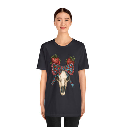 Retro Strawberry Cow Skull Shirt – Western Coquette Summer Vibes Tee