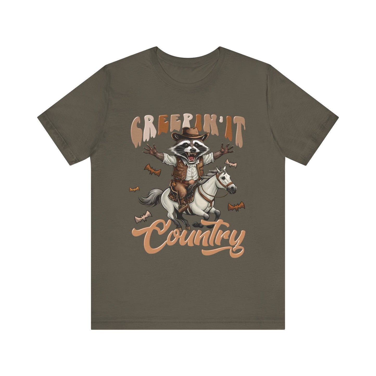 Creepin It Country Creepy Raccoon Halloween Horse Ride Howdy T-Shirt