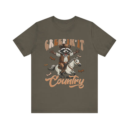 Creepin It Country Creepy Raccoon Halloween Horse Ride Howdy T-Shirt