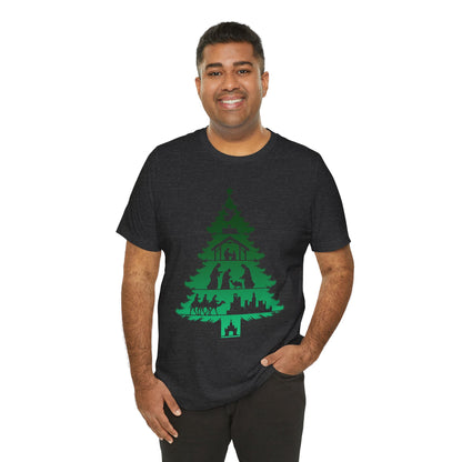 Nativity Christmas Tree Shirt – Christian Faith Holiday Pajama Top Tee