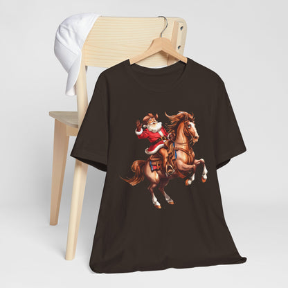 Cowboy Santa on Bucking Horse Shirt – Funny Western Rodeo Christmas Tee