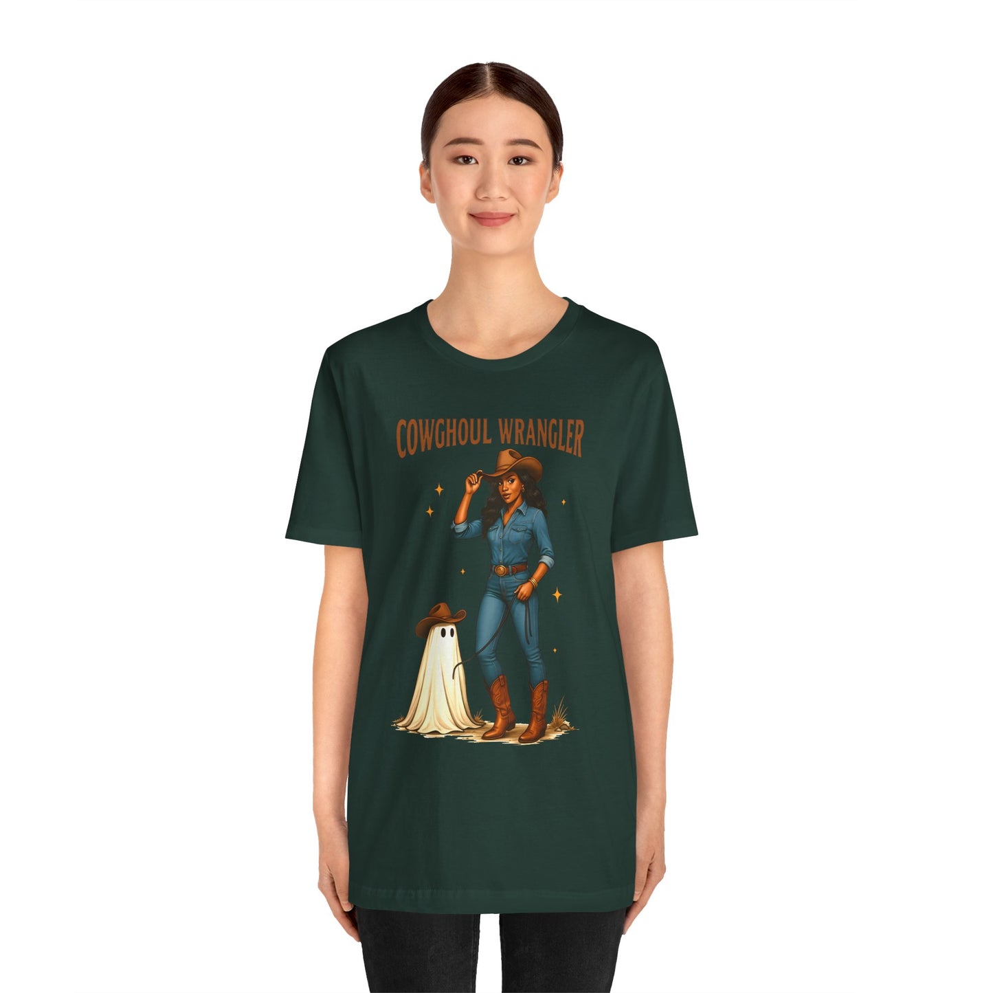 Cowghoul Wrangler Shirt Western Cowgirl Cowboy Ghost Halloween Tee, Spooky Rodeo Fall Outfit