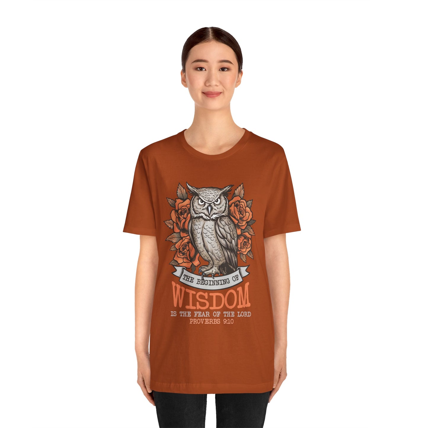 The Beginning of Wisdom Shirt – Boho Owl Flowers Christian Proverbs 9:10 Tee