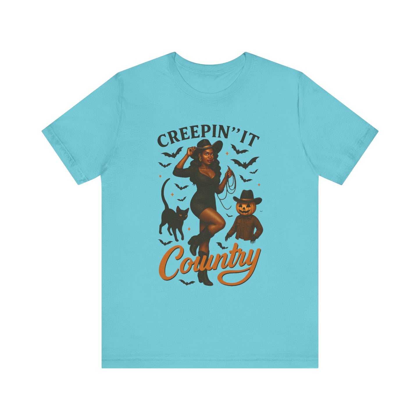 Creepin’ It Country Shirt – Spooky Cowgirl Pumpkin Western Halloween Tee