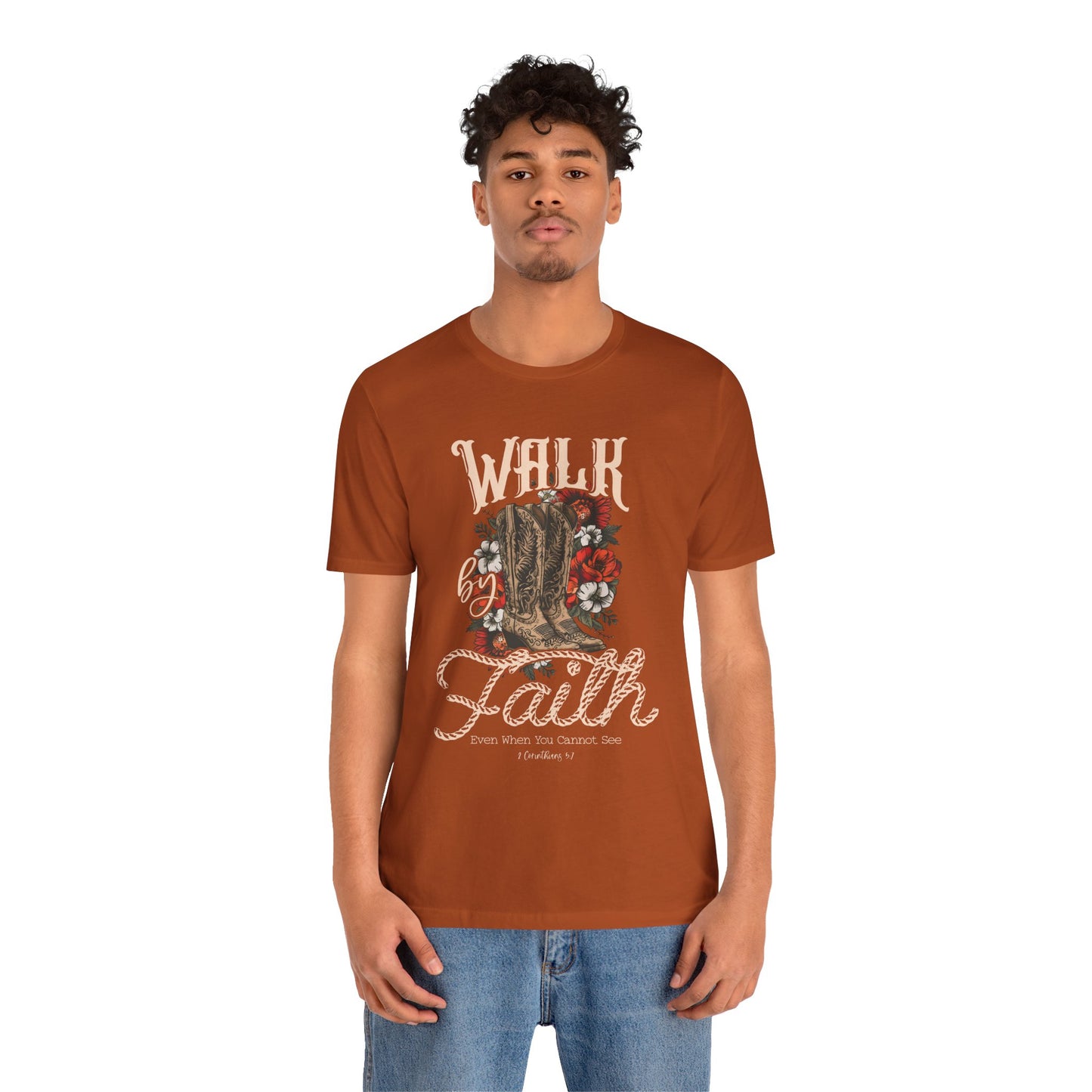 Walk by Faith Shirt – 2 Corinthians 5:7 Christian Jesus Bible Verse Tee