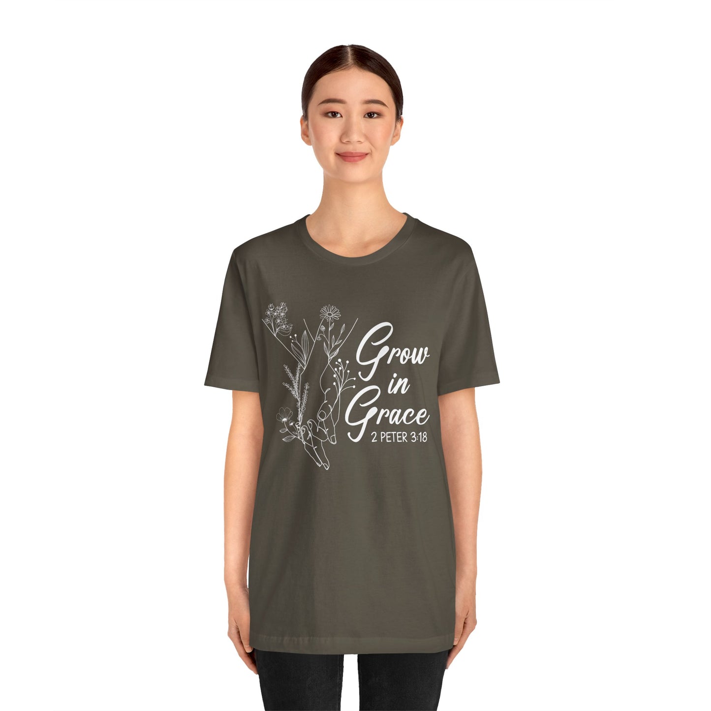 Grow in Grace Shirt – 2 Peter 3:18 Floral Christian Faith Bible Verse Tee