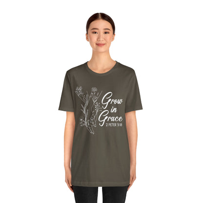 Grow in Grace Shirt – 2 Peter 3:18 Floral Christian Faith Bible Verse Tee