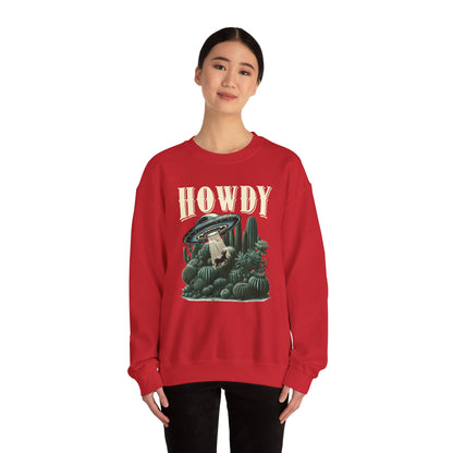 Howdy Cow Abduction Sweatshirt – Western UFO Rodeo Cactus Texas Pullover