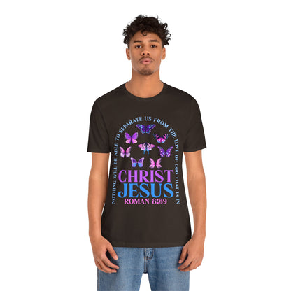 The Love of God in Christ Jesus Shirt – Boho Butterfly Romans 8:39 Faith Tee