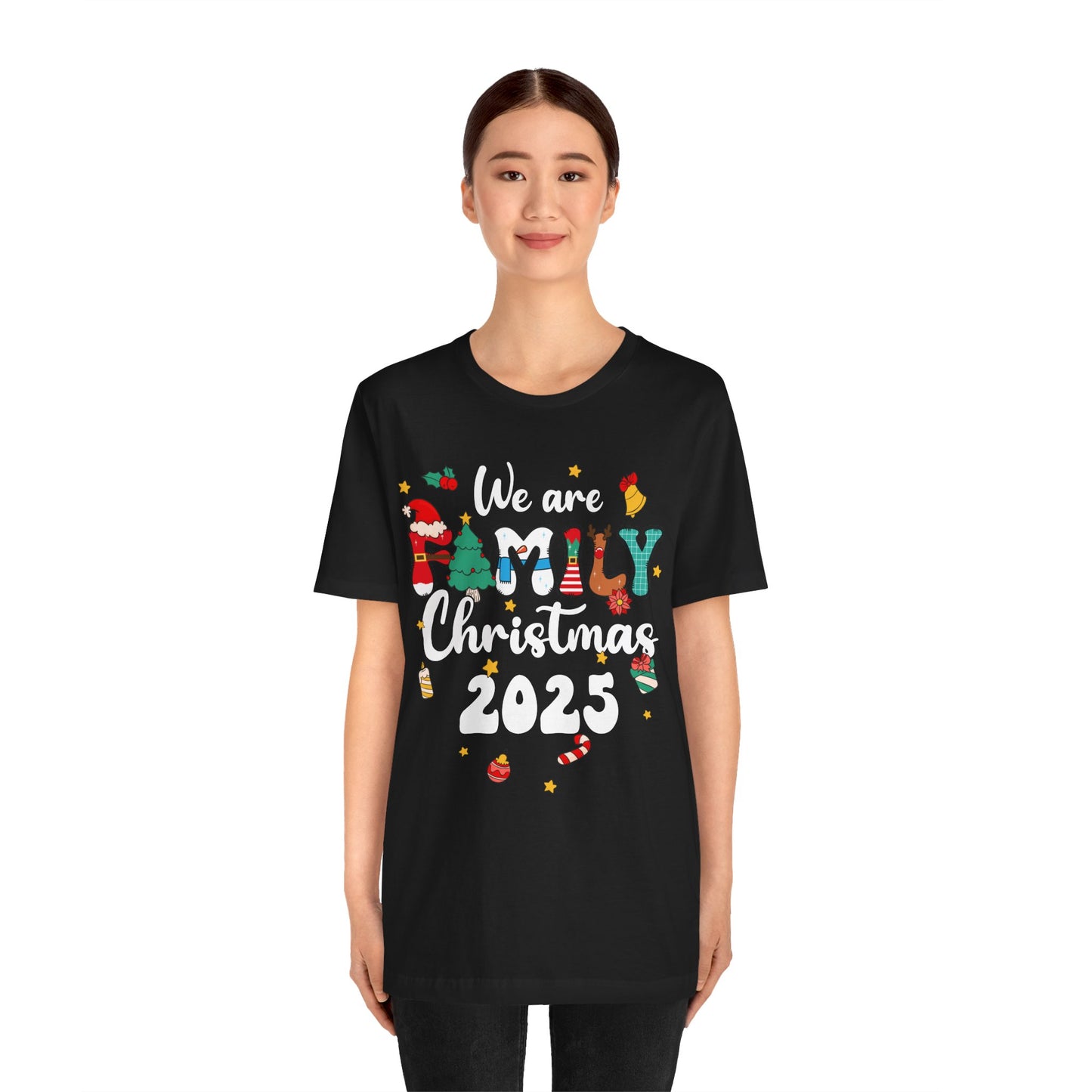 We Are Family Christmas 2025 Shirt – Groovy Snowman & Xmas Tree Matching Tee