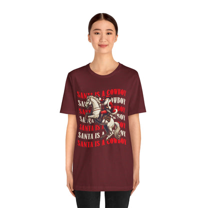 Santa Is a Cowboy Shirt – Western Christmas Tee, Texas Horseback Santa Claus
