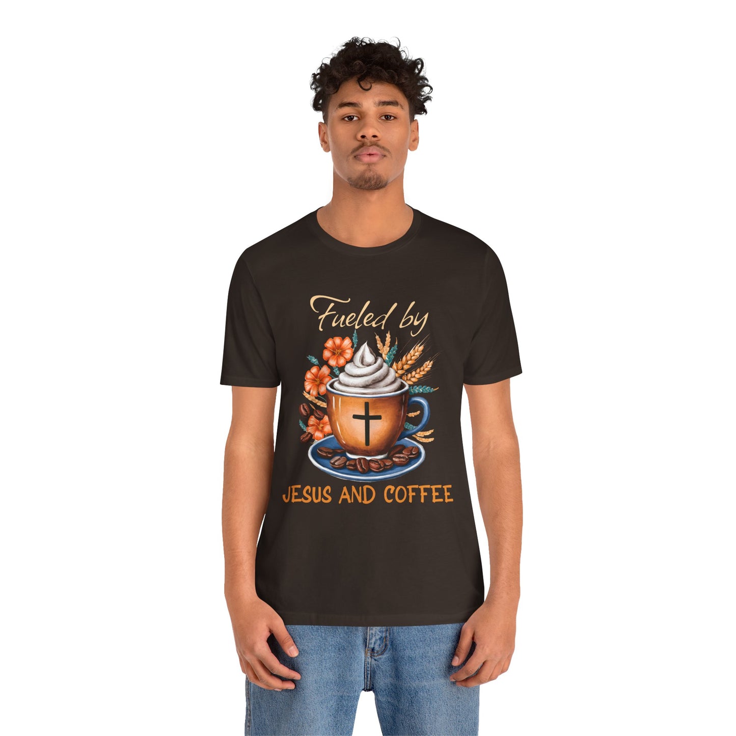 Fueled by Jesus & Coffee Shirt – Christian Faith God Cross Cup Tee