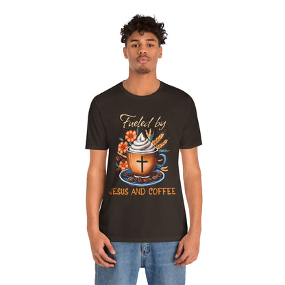 Fueled by Jesus & Coffee Shirt – Christian Faith God Cross Cup Tee