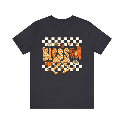Blessed Checkerboard Pumpkin Shirt – Christian Thankful Fall Thanksgiving Tee