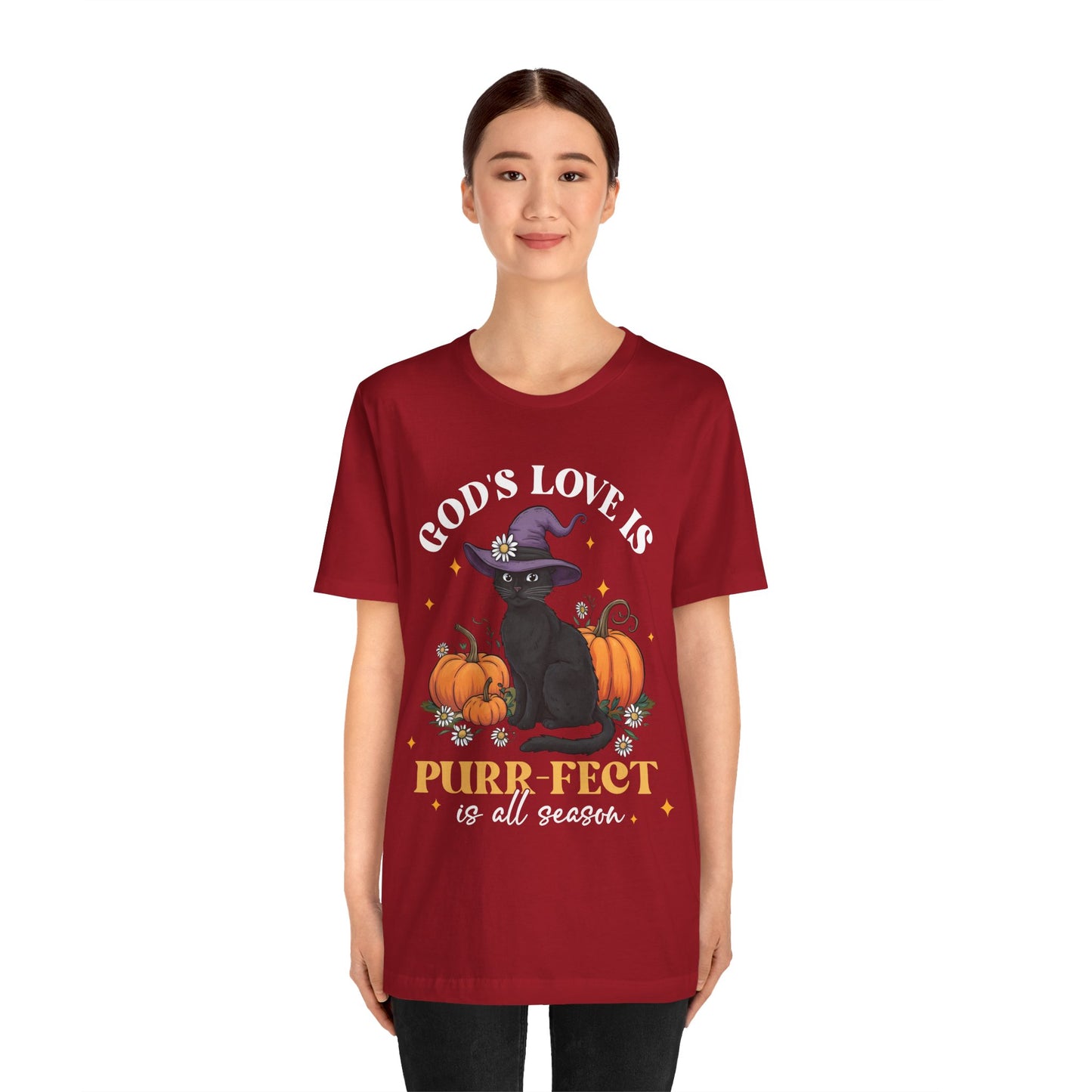 God’s Love Is Purr-fect Shirt – Cute Christian Black Cat Pumpkin Fall Faith Tee