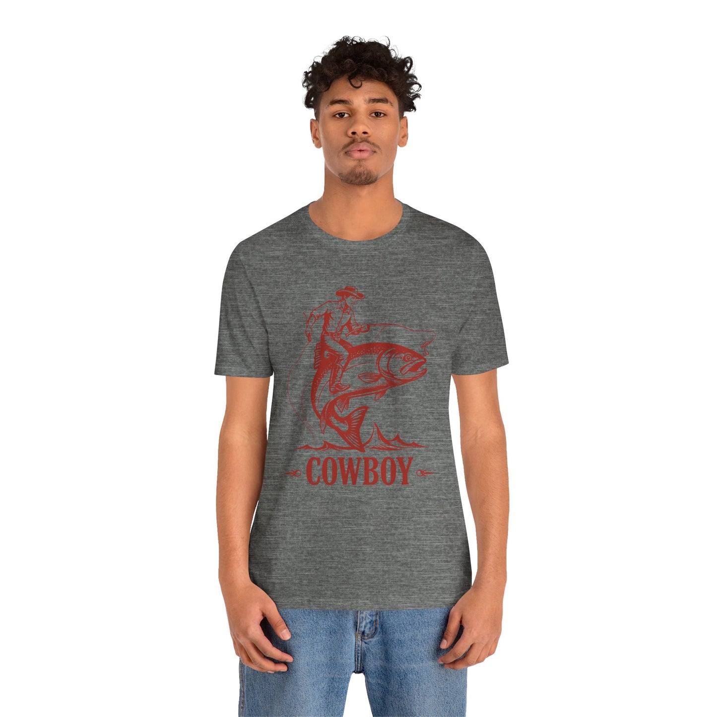 Cowboy Riding a Giant Fish Shirt – Vintage Western Fishing Rodeo Tee