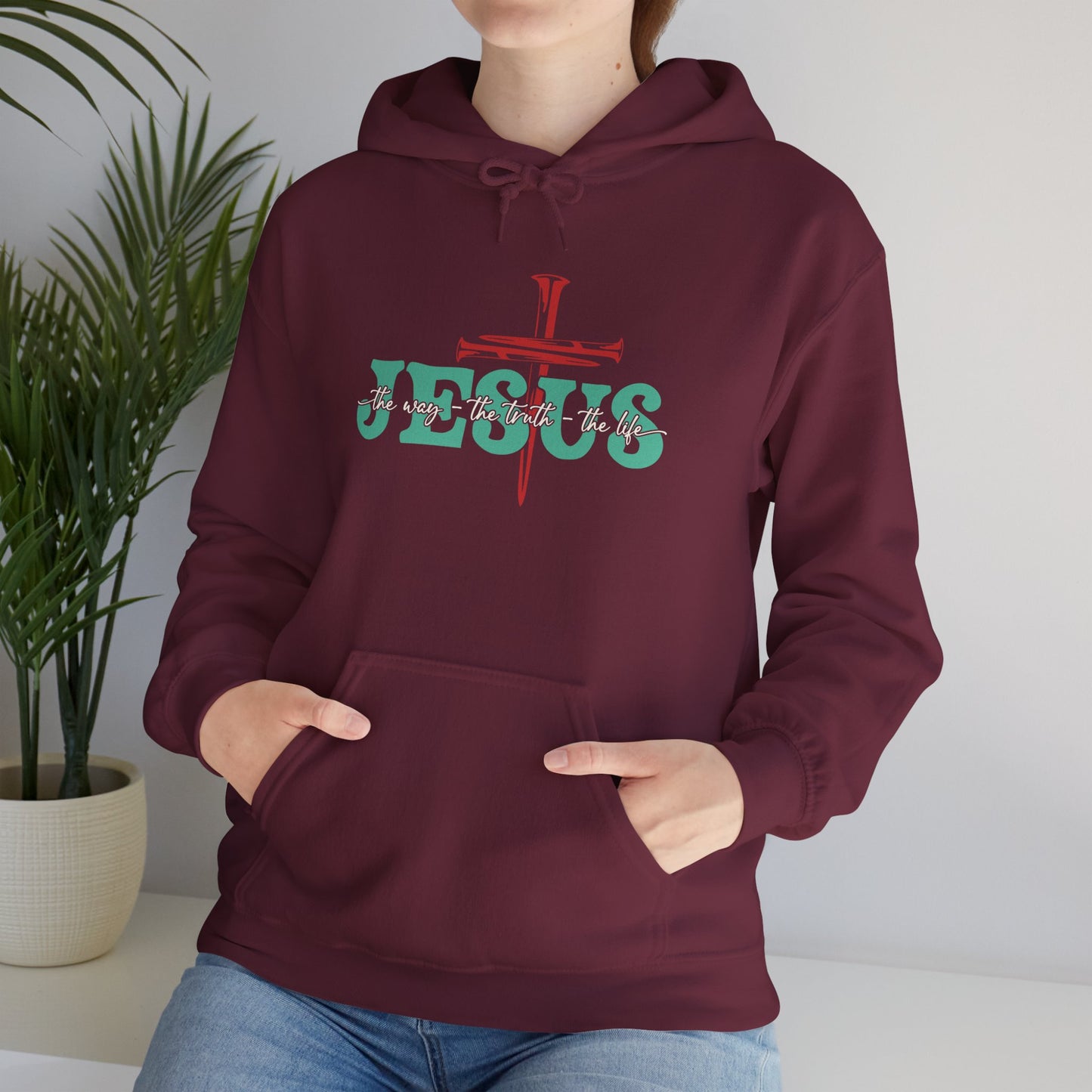 The Way Truth Life Christ Jesus Cross Nails Christian Bible Hoodie