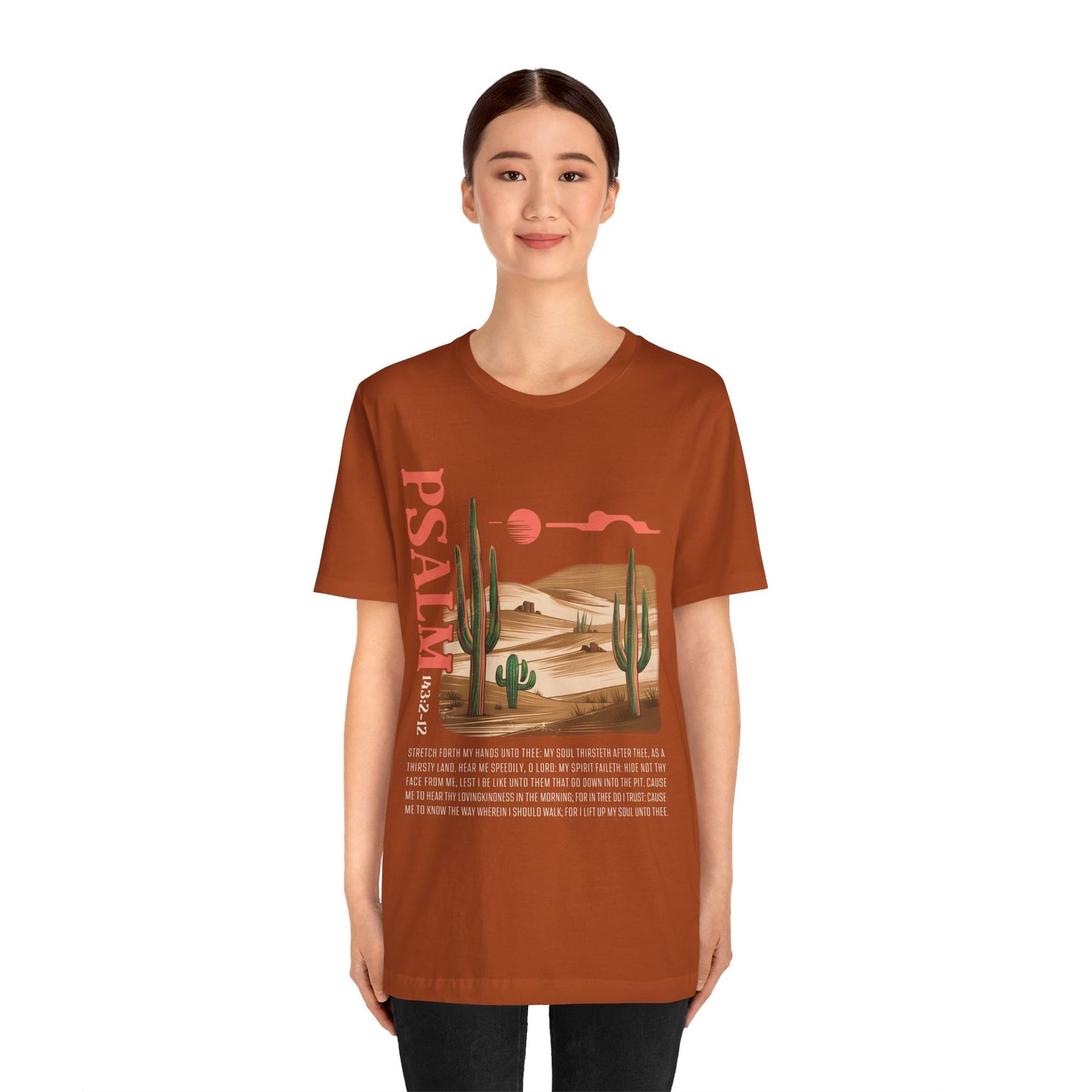 Psalm 143:2–12 Boho Retro Western Christian Howdy Jesus T-Shirt, Desert-Inspired Scripture Tee