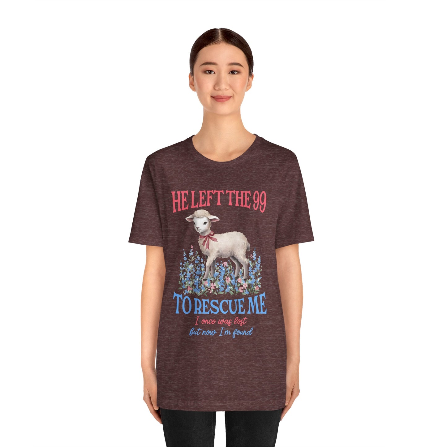 He Left the 99 to Rescue Me Shirt – Christian Lamb Flowers Faith Tee