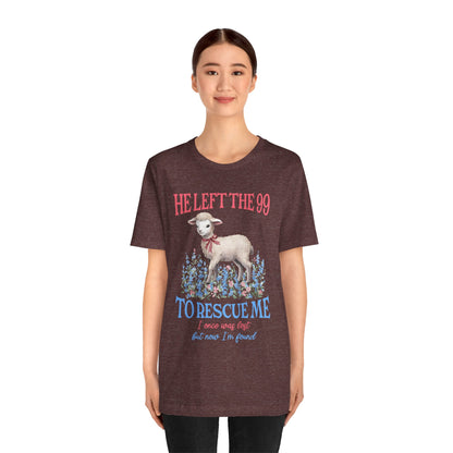 He Left the 99 to Rescue Me Shirt – Christian Lamb Flowers Faith Tee