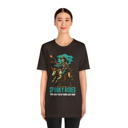 Spooky Rodeo Shirt Skeleton Cowboy Halloween Tee, Western Bull Rider Graphic for Fall