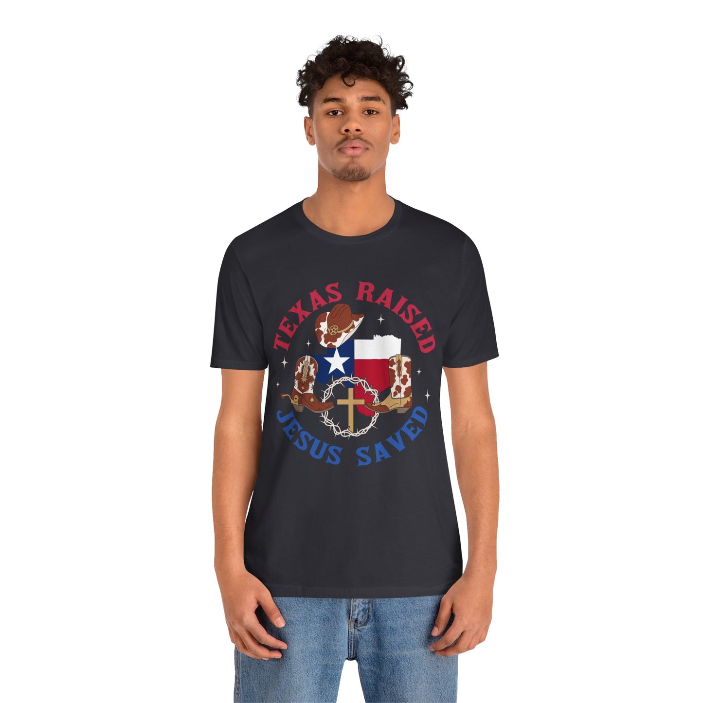 Southern Jesus Saved Shirt – Texas Raised Cowboy Christian Western Tee
