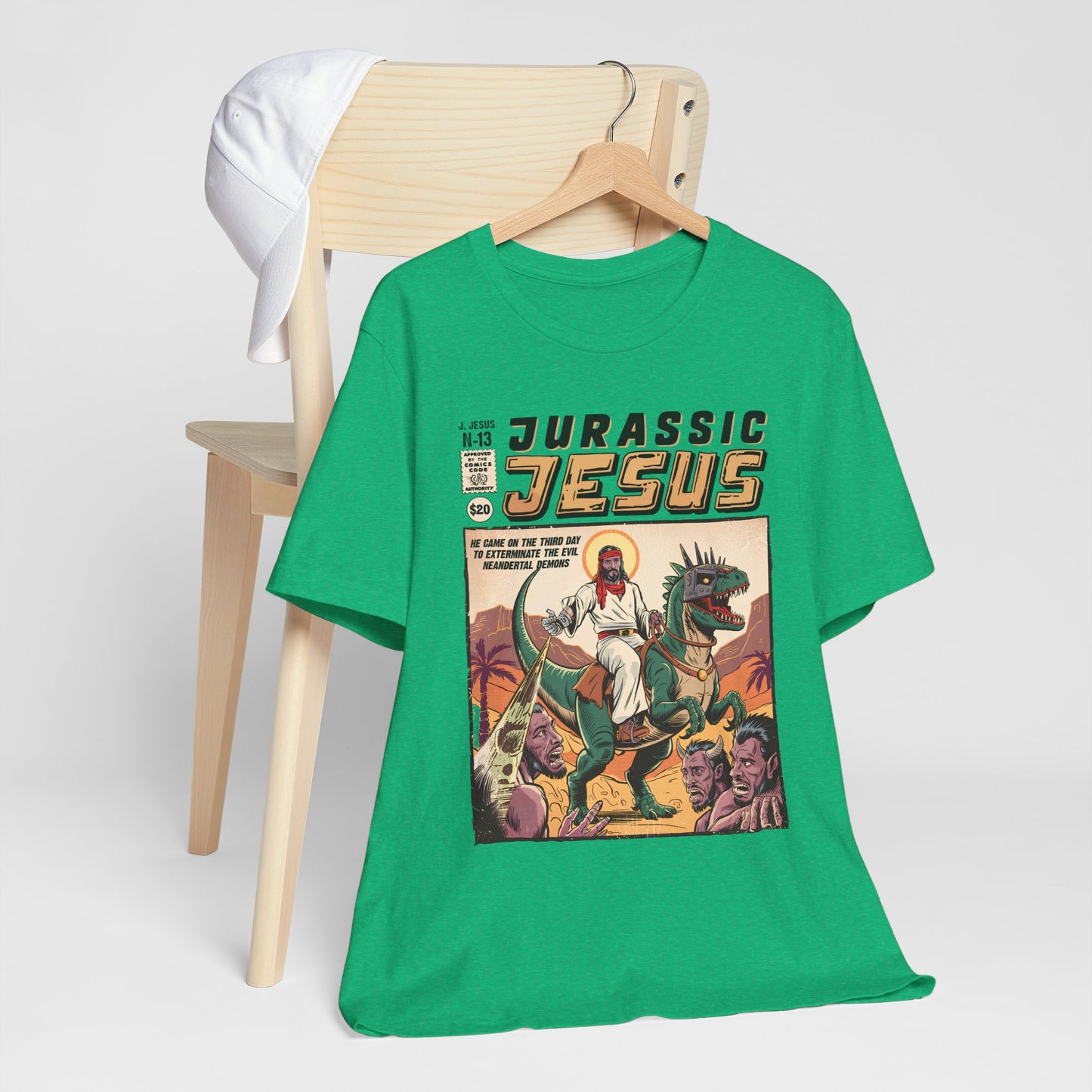 Jurassic Jesus Shirt – Dino-Riding Savior Comic Book Christian Tee