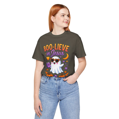 Boo-lieve in Jesus Shirt – Pastel Ghost Funny Christian Halloween Faith Tee